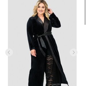 Black Stretch Velvet Wrap MIDI Coat Dress